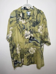 Half Moon Bay Men's XL 100% Silk Green Short Sleeve Tropical Hawaiian Shirt - Picture 1 of 9