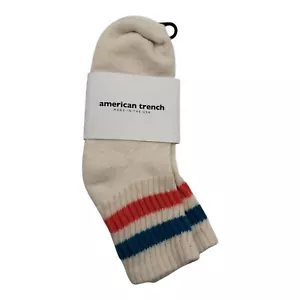 American Trench Retro Stripe Quarter Crew Socks Tile/Coral Pink Made in USA NEW - Picture 1 of 2