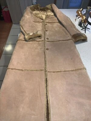 Brandon Thomas Pequeño Beige Gamuza Cuero Largo Invierno Chaqueta Felpa Abrigo Sherpa ❤️ Foto 1 de 4