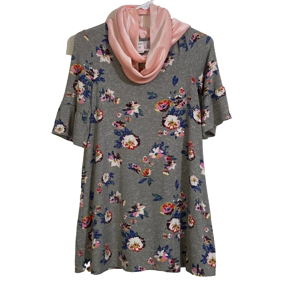 Vestido Arizona Gris Rosa Floral Bufanda Manga Corta Cambio Corto Acampanado 2 Piezas 7/8 Foto 1 de 4
