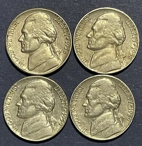 Jefferson Nickels. Lot Of 4. 1958 P,D. 1959 P,D. Average Circulated. - Picture 1 of 2
