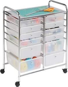 New- Rolling Storage Cart and Organizer with 12 Plastic Drawers - Picture 1 of 6