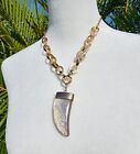 Fiercely Chic Chicos Frosted Gold Tone Bea Horn Pendant Necklace