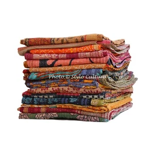 Lot 25 Pcs Single Vintage Bengali Kantha Quilt Bedspread Coverlet Bed Runner - Picture 1 of 5