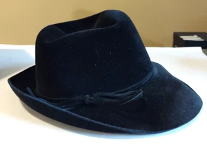 Vintage Borsalino Wide Brim Fedora Black Alessandria Italy Velvet Sz 22.5 Womens - Bild 1 von 9