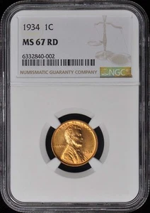 1934 Wheat Reverse Lincoln Cent 1C NGC MS67RD - Picture 1 of 2