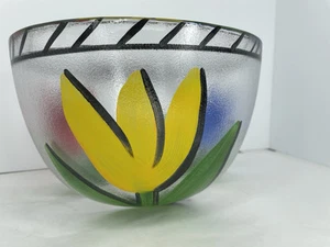 Cuenco de tulipanes de vidrio Kosta Boda Ulrica Hydman-Vallien pintado a mano firmado - Imagen 1 de 6