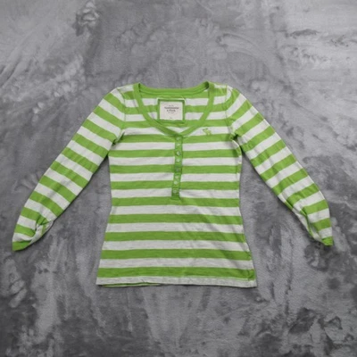 Camisa Abercrombie & Fitch Mujer XS Verde Blanco Rayas Henley Manga Larga Foto 1 de 4
