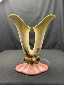 Hull Pottery Woodland Pattern Double Sided Lily Vase Pink & Green W15 VTG MINT! - Picture 1 of 24