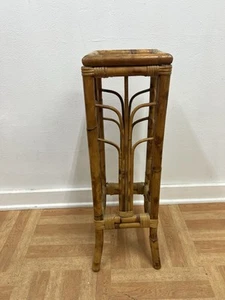 Vintage Rattan Bamboo Plant Stand mid century modern side table burnt tortoise - Picture 1 of 11