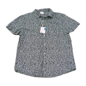 Men's Button Up, Short Sleeve Shirt With Collar, Size-M Green & Blue Floral  - Picture 1 of 8