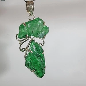 Raw Emerald Crystal Pendant – Green Gemstone in Silver + 20" Sterling Chain - Picture 1 of 10