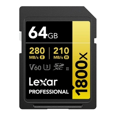 Tarjeta de memoria Lexar Professional 1800x 64 GB SDXC UHS II Gold Series Foto 1 de 4
