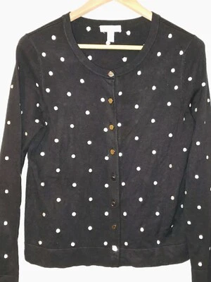 Cárdigan Suéter Charter Club Petite Talla PM Negro Largo Slv Abotonado Lunares Foto 1 de 4