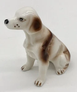 Vtg Porcelain Spotted Hound Beagle Dog Figurine White Brown Black Hand Painted - Picture 1 of 7