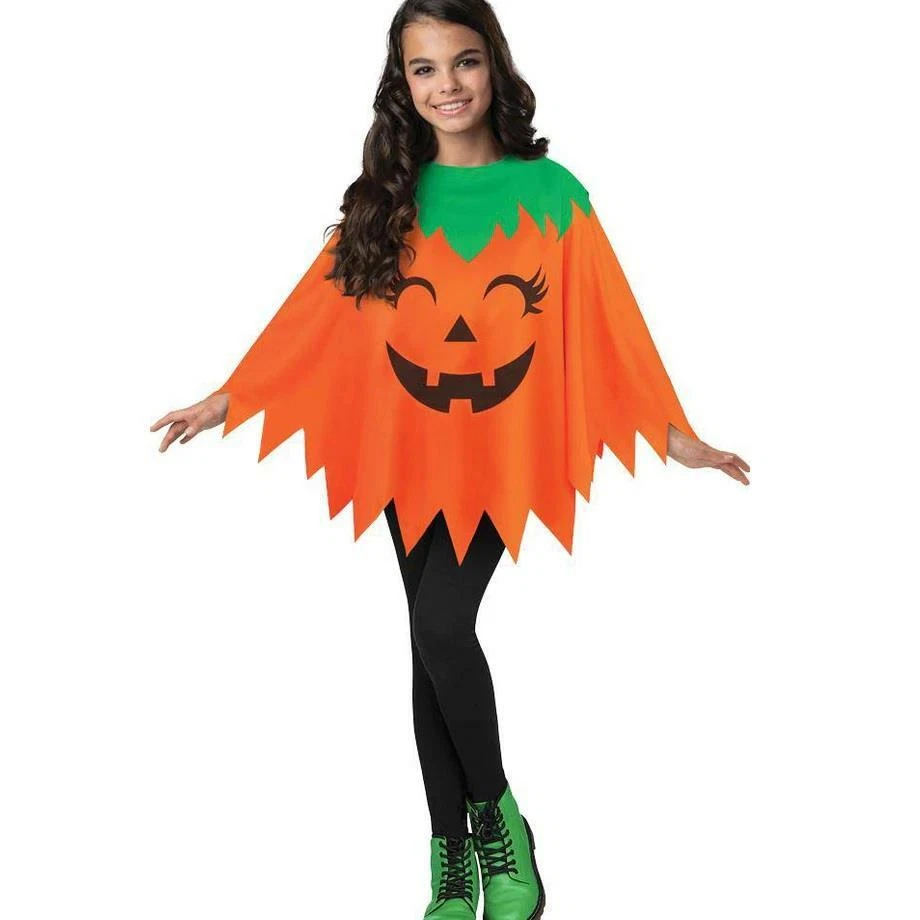 Girls' Fun World Pumpkin Poncho Halloween Costume OSFM Jack o Lantern NWT - Image 1 of 1