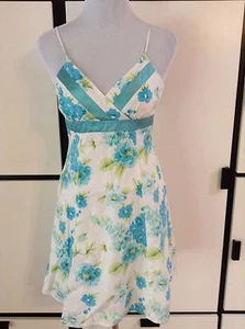 Damas City Triángulos Halter Sol Vestido Sin Mangas Forrado Flores Blanco Azul Talla 3 - Imagen 1 de 7