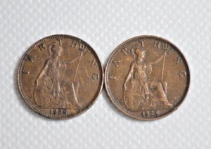 2 ~ 1928 & 1928 Farthing - Edward V British Copper Coins - Picture 1 of 2