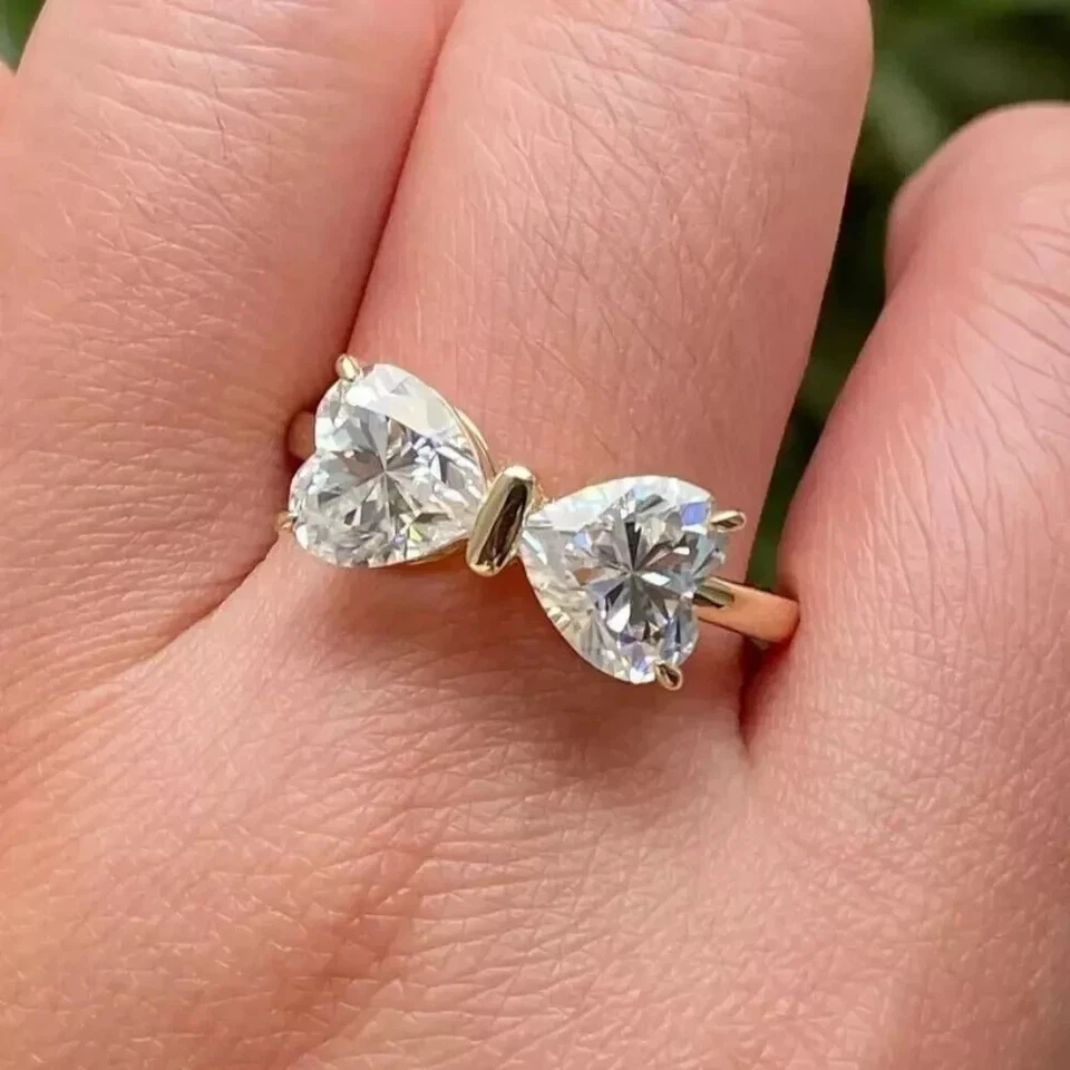 2Ct Lab Created Diamond Bow Tie Anniversary Women Ring 14K Yellow Gold Plated - Image 1 of 1