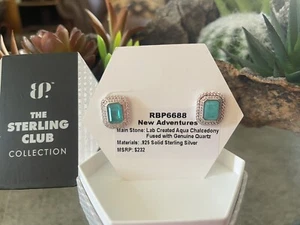 Ring Bomb Party Aqua Chalcedony/Quartz  .925 Sterling Silver  Earrings - Picture 1 of 3