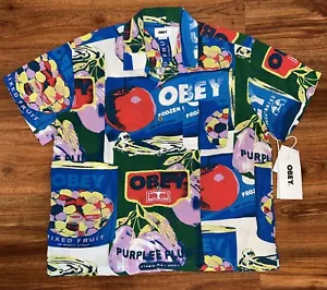 OBEY Fruit Can Woven Button Up Shirt Mens Medium New With Tags - Picture 1 of 7