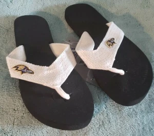 Baltimore Ravens White Sequined Flip Flops women's small 7-8 NWT - Picture 1 of 2