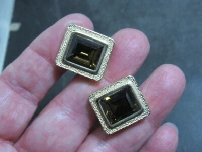 Vintage SWANK Estate Large Brown Smokey Quartz Topaz Cufflinks Cuff links Men - Image 1 of 4
