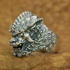 LINSION Rings 925 Sterling Silver Chinese Style Lion Punk Jewelry TA210D US 7~15