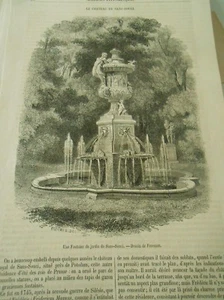 Le Chateau de Sans Souci Une Fontaine 1853 Gravure Print Article - Imagen 1 de 1