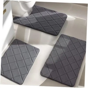  Bathroom Rug Set 3 Piece, Ultra Soft Memory Foam Bath Mat 3 pieces Dark Grey - Picture 1 of 7