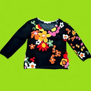Suéter de punto Flower Power vintage años 90 hace 60 con cuentas mod gogo Y2K M 4B - Imagen 1 de 12