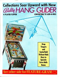 Máquina de Pinball Hang Glider FLYER Original 1977 Juego de Dos Caras Promoción 8.5" x 11" - Imagen 1 de 2