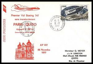 FRANCIA - 1977 AIR FRANCE BOEING 747 PARIS a QUITO PRIMER VUELO CUBIERTA FFC - Imagen 1 de 4