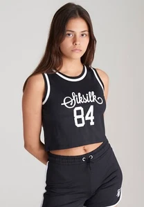 SikSilk Girls Black Mesh Basketball Crop Vest 11-12 Years - Picture 1 of 4