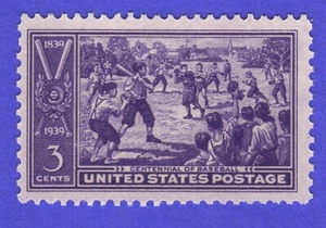 1939 VTG CENTENNIAL OF BASEBALL STAMP 3c BAT GLOVE BASEBALL BALLPARK PURPLE MNH - Picture 1 of 1