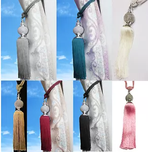 Large Tie Back Diamante Ball Acrylic Clear Tassel Curtain Rope Tieback HoldBacks - Picture 1 of 8
