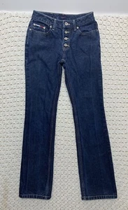 Vtg Tommy Hilfiger Jeans Women Sz 1 Blue Denim Boot Leg Waist’24 Button Fly - Picture 1 of 10