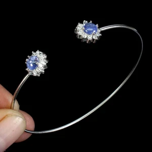 Summer 925 Sterling Silver Bangle Round Tanzanite 5mm Natural Gemstone Jewelry - Picture 1 of 10