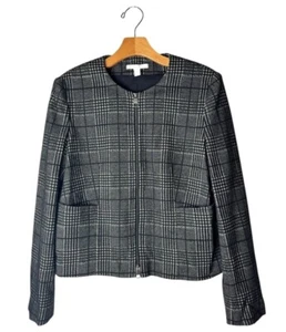 Boss Hugo Boss Jacket Women 8 Black White Wool Blend Plaid Coat Preppy Career - Picture 1 of 10