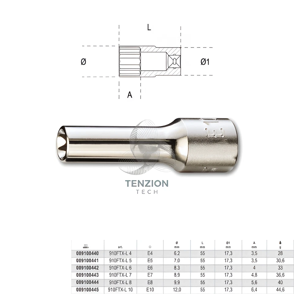 Chiave A Bussola Lunga Torx 3/8" - Beta 910FTX/L - Immagine 1 di 1