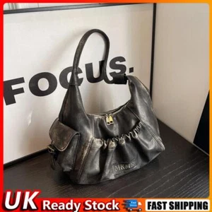 Bolso de Hombro Retro para Mujer Cuero PU Color Sólido Mujer Bolso de Calle (Negro) - Imagen 1 de 10