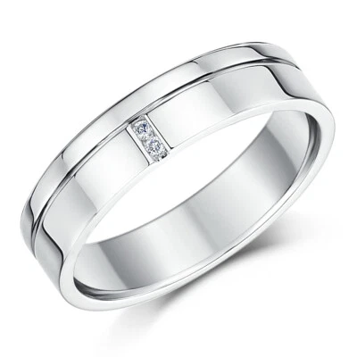 5mm 9ct White Gold Diamond Wedding Ring Flat Court Shaped UK Hallmarked - Image 1 of 4