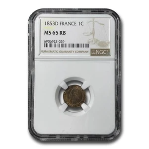 1853-D France 1 Centime Napoleon III MS-65 NGC (Red/Brown) - Picture 1 of 3