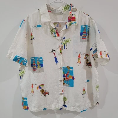 Lo último Top de algodón Marc Ware para mujer de lino con botones 1X Tropical Vacaciones Playa Gatos Foto 1 de 4