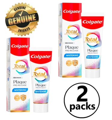 2x Colgate Total Plaque Pro Release Teeth Whitening 24h Protect Toothpaste 75ml