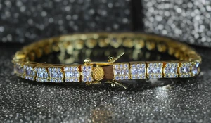 NACHLASS: 6mm quadratisches und rundes Baguette Armband Lab Sim Diamant 34g schwer 8" - Bild 1 von 6