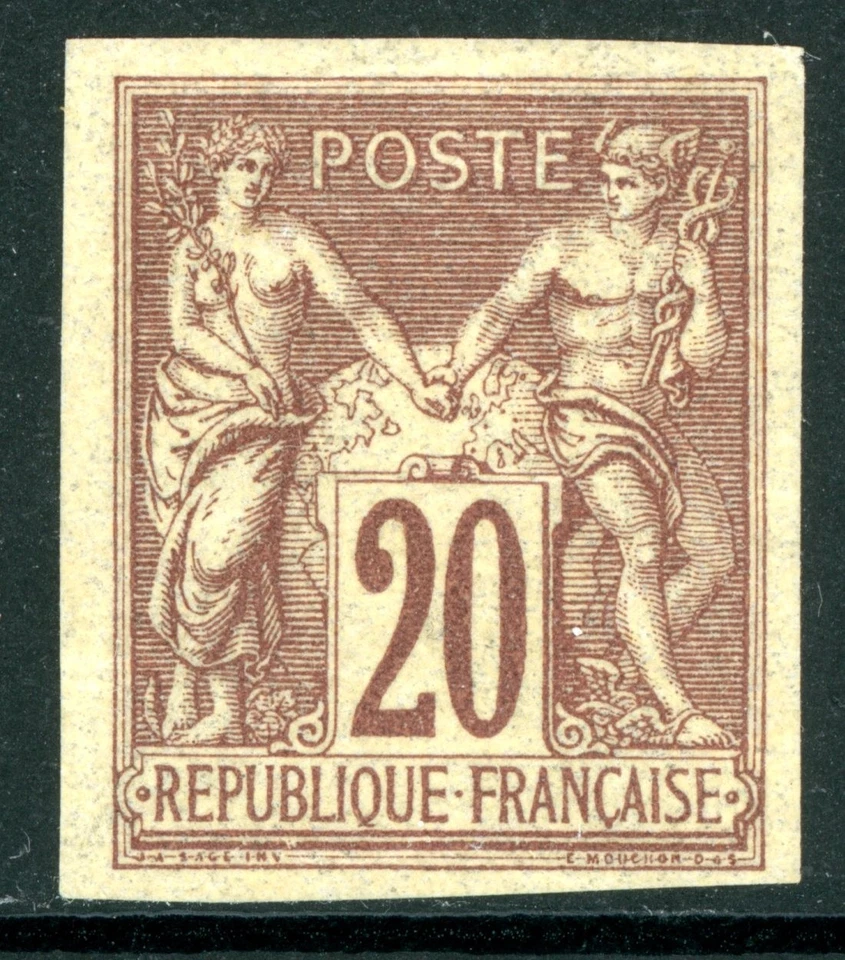 France 1877 Colonies General Issues 20¢ Imperf Type 2 Scott #34 Mint G45 - Image 1 of 4