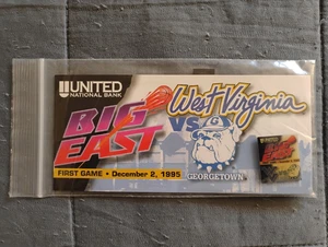 West Virginia Basketball First Big East Game vs Georgetown 12/2/95, pin on card - Picture 1 of 3