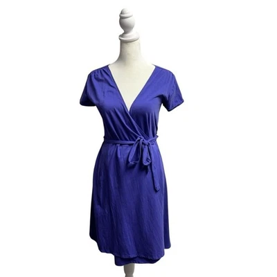 Pact Organic Cotton Short Sleeve Wrap Dress V-Neck Mini Length Purple Small S - Image 1 of 4