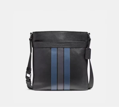 NWT COACH Charles Varsity Leather Strip Slim Men's Messenger Bag - Dark Denim - Image 1 of 4